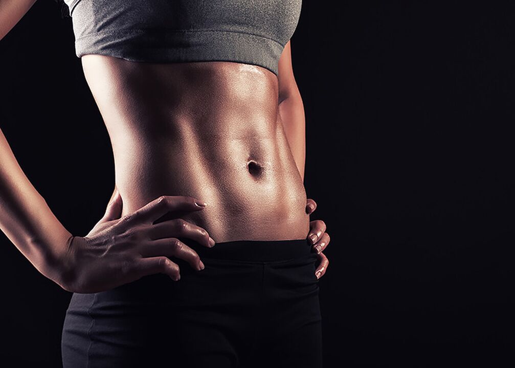 A slim waist and flat stomach are the result of intense training